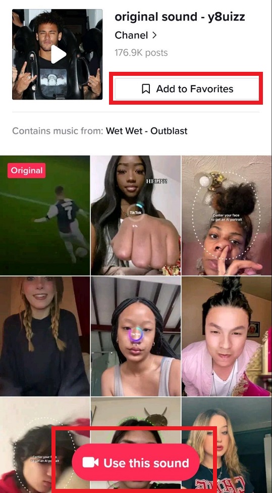 Use This Sound and Add to Favorite icons on TikTok